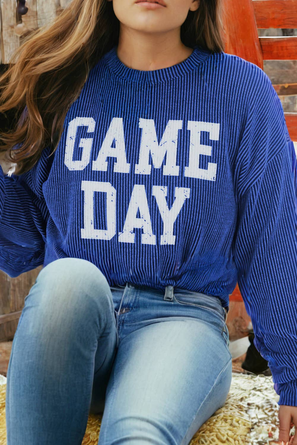 Corded GAME DAY Graphic Long Sleeve Crewneck Top