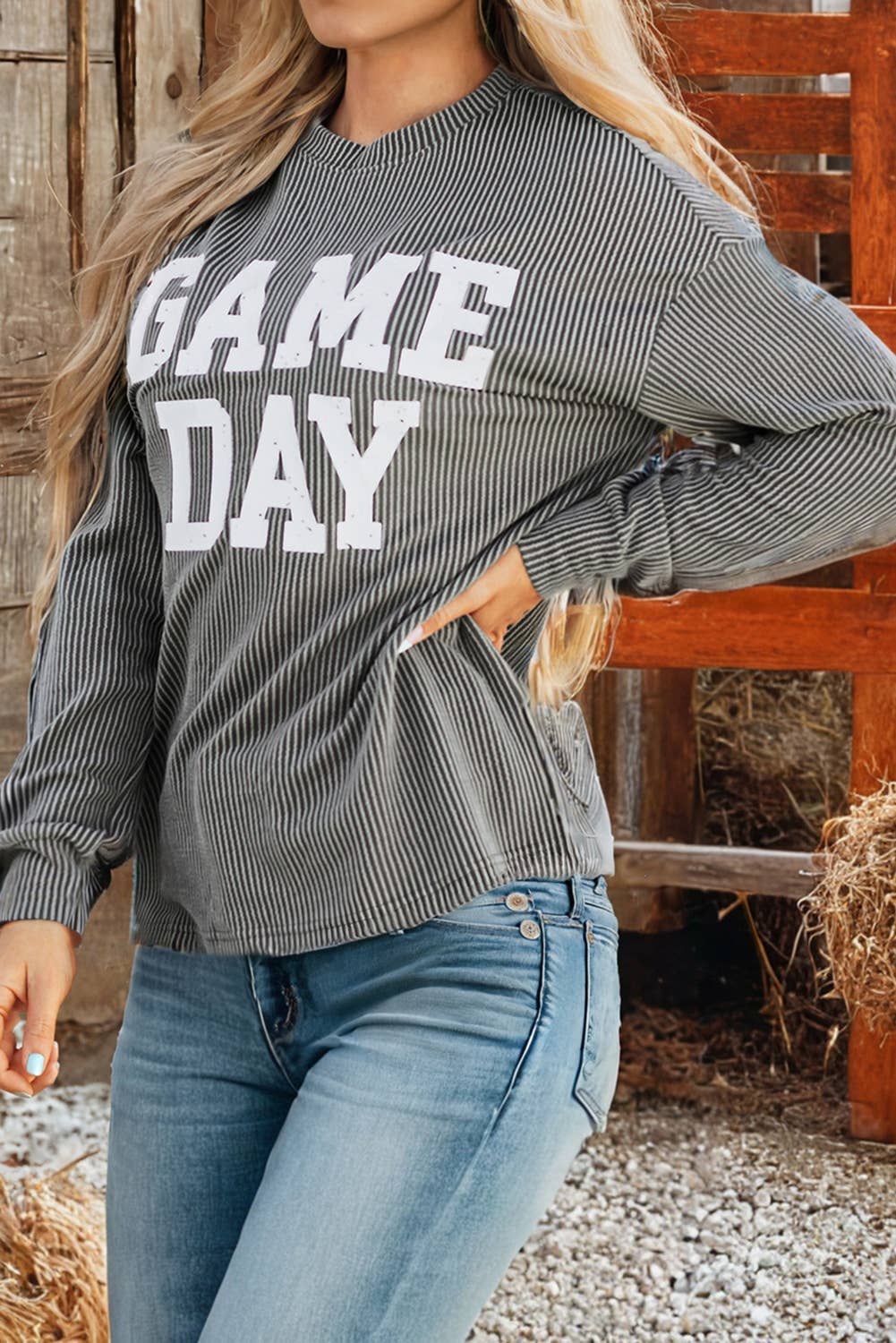 Corded GAME DAY Graphic Long Sleeve Crewneck Top