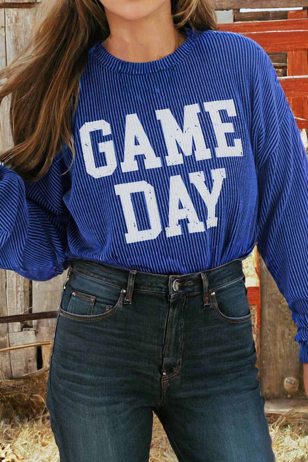Corded GAME DAY Graphic Long Sleeve Crewneck Top